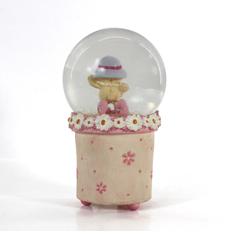 Custom resin pink snow globe with jewelry box for decor