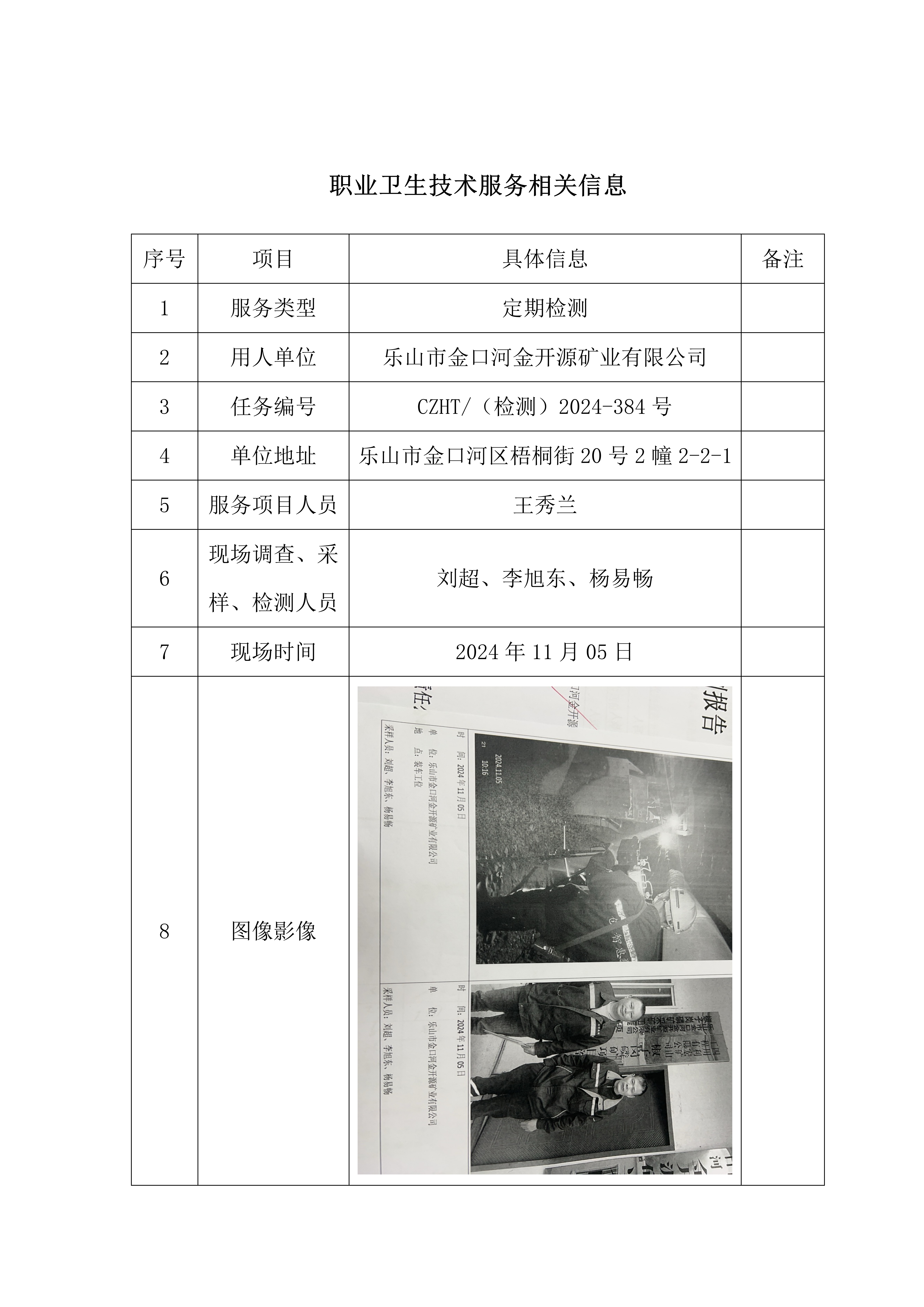 定檢公示：樂山市金口河金開源礦業(yè)有限公司職業(yè)衛(wèi)生定期檢測(cè)技術(shù)服務(wù)信息公示