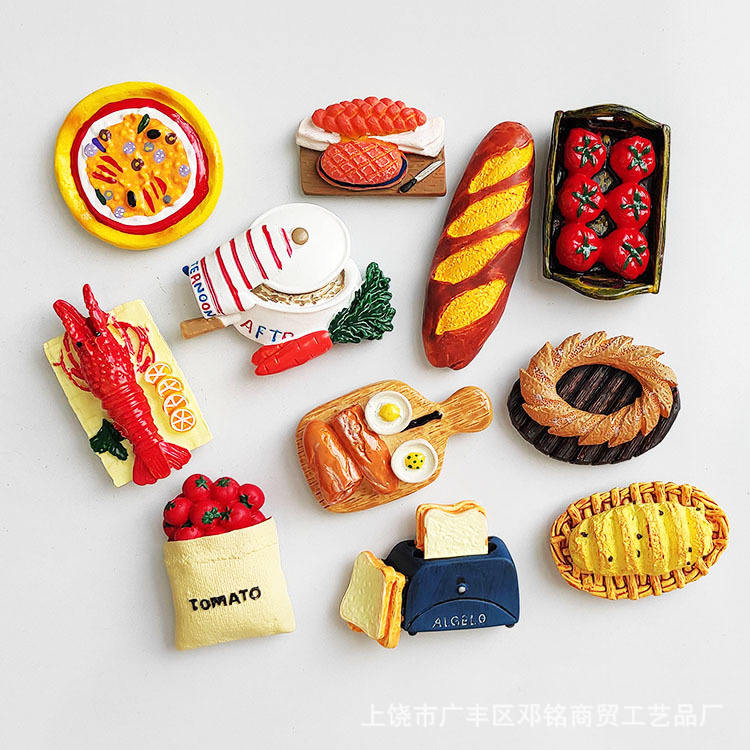 Resin crafts French Fries Hamburger Baguette Bread Ice Cream Egg Tomato Simulation 3D Resin Food Refrigerator Magnet Sticker