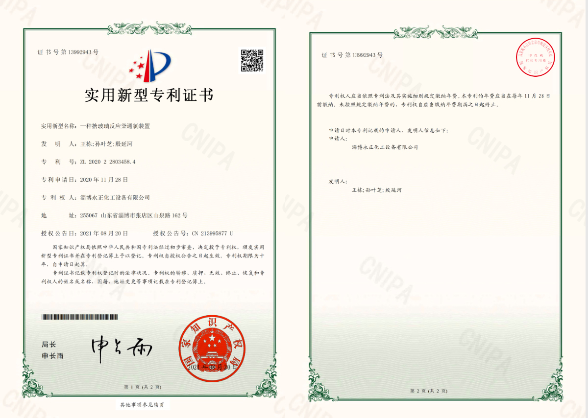 一種搪玻璃反應釜通氯裝置專利