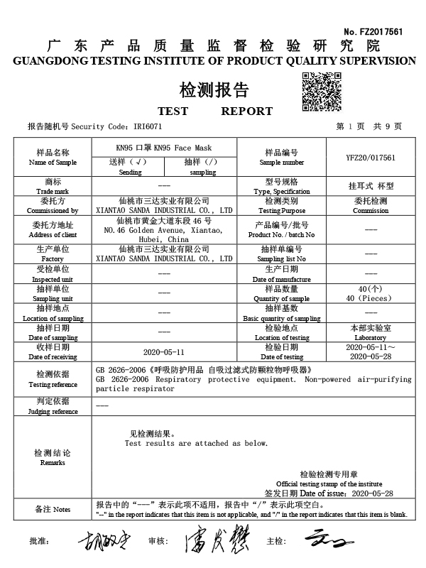三達公司-KN95檢測報告