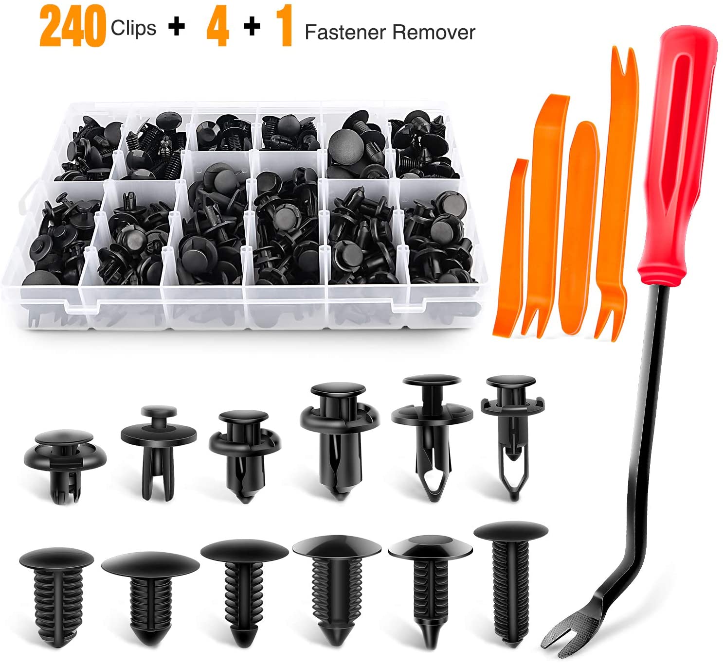 HE02 240 Pcs Furniture Fastener Clip Furniture Retainer Kit, Plastic Fasteners Kit Fender Rivets Kits 16 Most Popular Sizes