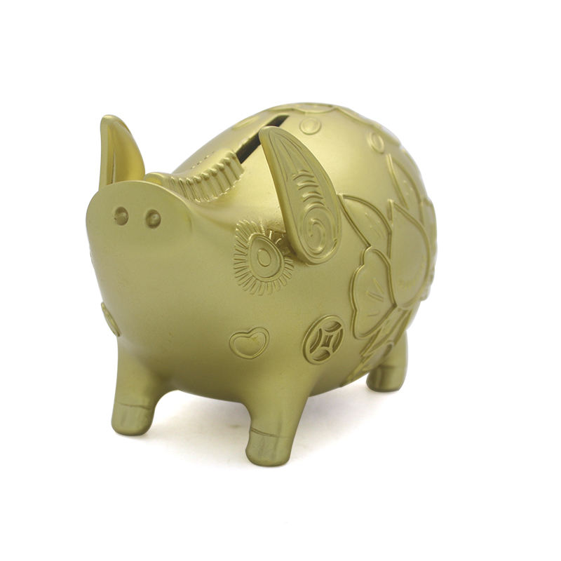 Resin crafts Customized golden piggy coin bank for home ornaments decorative kids gifts