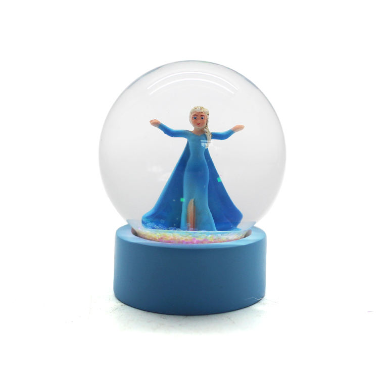 Resin crafts Resin cheap custom blue base beautiful Frozen cartoon queen character snow globe