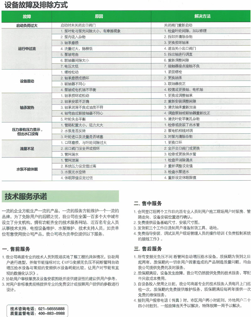 WFG系列無負(fù)壓供水設(shè)備故障及排除方法