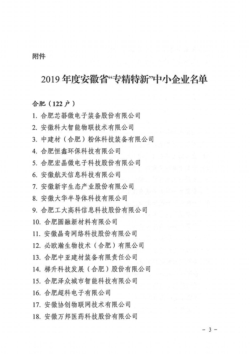 2019年度省专精特新企业