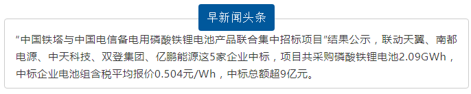 2.24 高工锂电 早七点 |5家企业中标铁塔LFP项目/科达利四川项目开工/南京