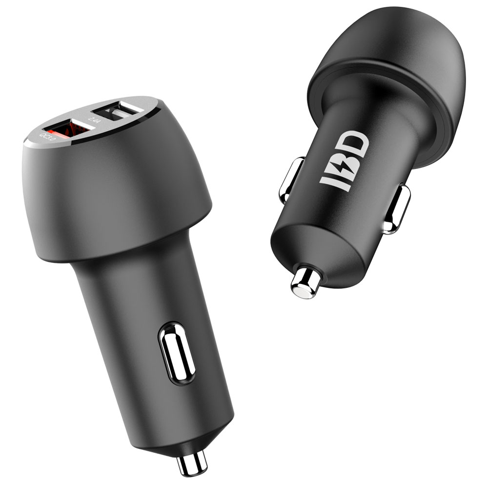 IBD347-QC+2.4A 30W QC3.0 Dual Port Car Charger For Mobile Phone.