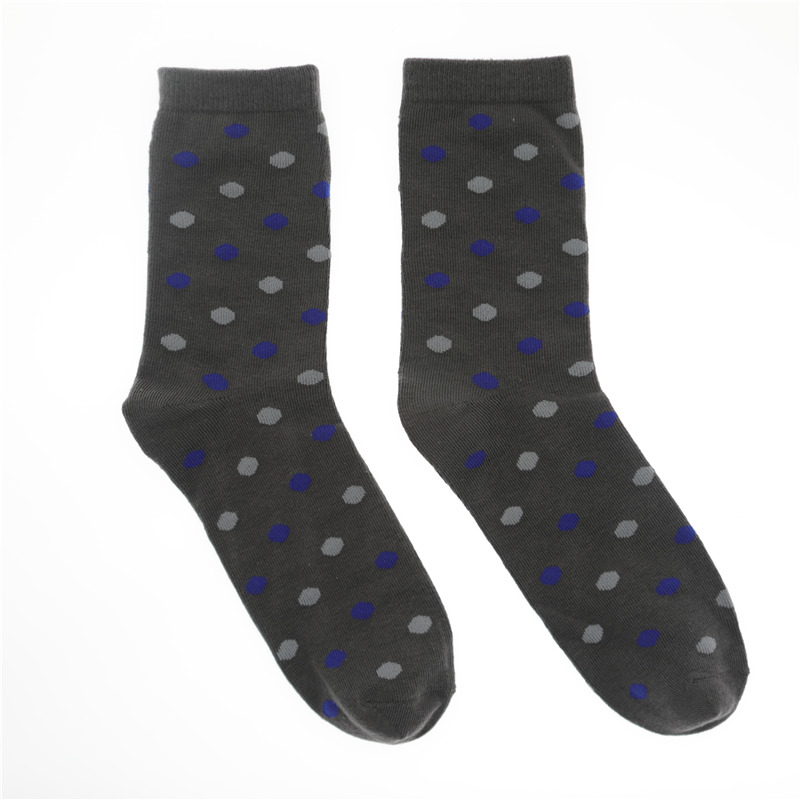 襪子 長襪黑色底藍灰波點花紋