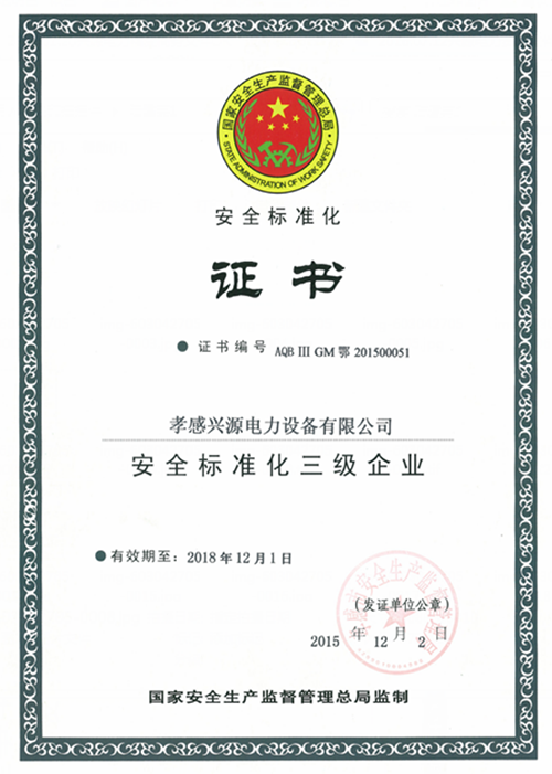 安全標準化證書