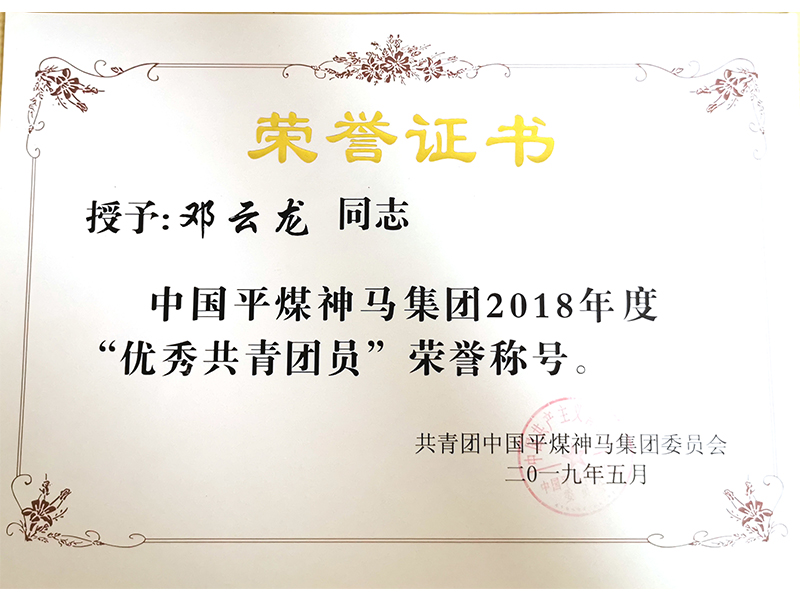 鄧云龍教師獲中國平煤神馬集團年度優秀共青團員稱號