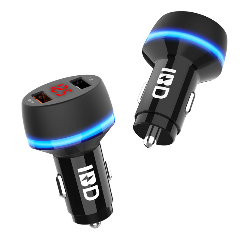 IBD336-Q3 30W Dual Ports QC3.0 Fast Charging Car Charger For Mobile Phone.