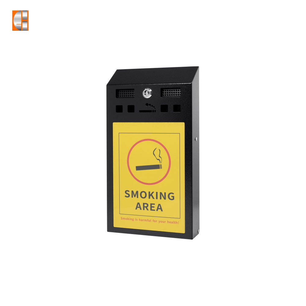 Cigarette butt receptacle advertising screen steel ashtray box bin wholesale customized supplier
