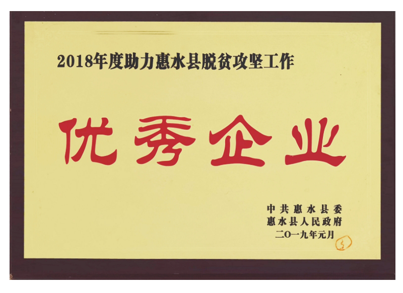 2018年度助力惠水县脱贫攻坚工作优秀企业
