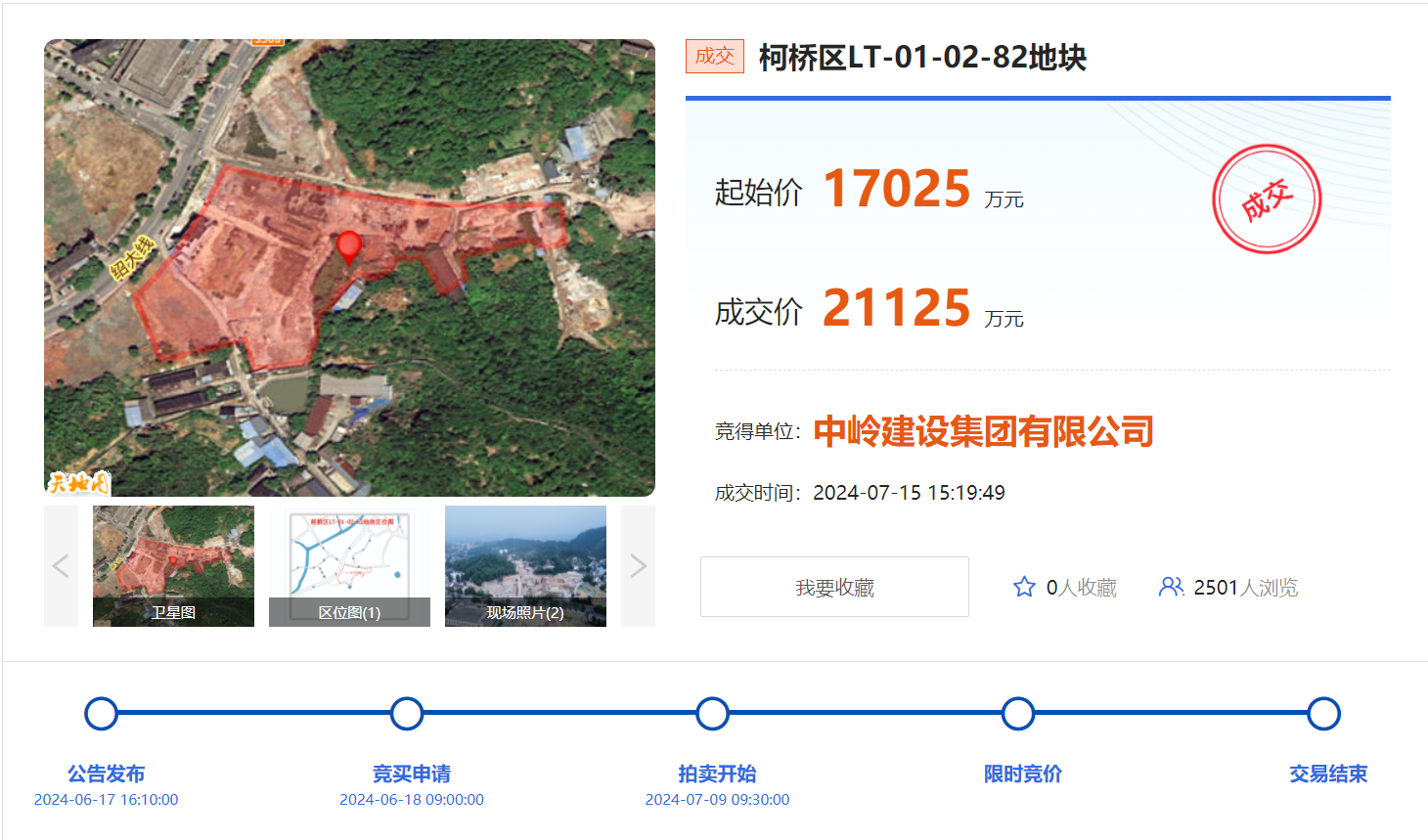 恭喜！經(jīng)38輪溢價率24.08%，中嶺建設(shè)集團(tuán)以21125萬元競得紹興市柯橋區(qū)LT-01-02-82地塊