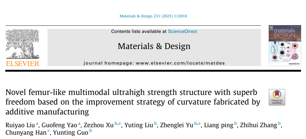 《Materials & Design》：基于增材制造曲率改进策略的新型类股骨多模态超高强度结构